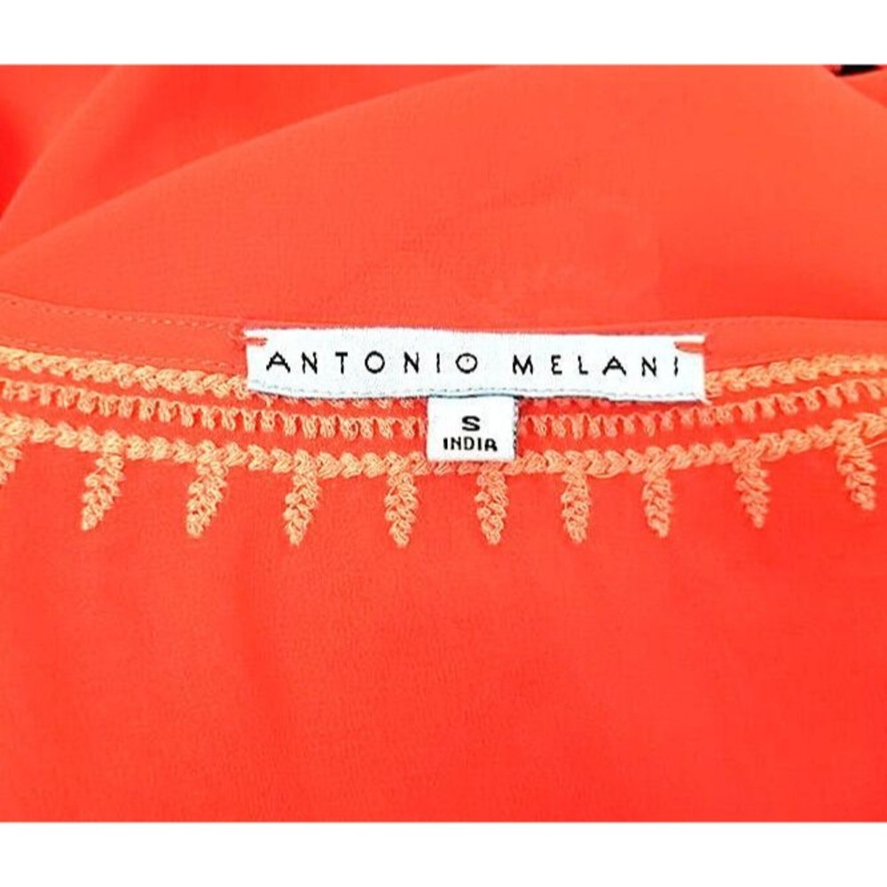 Antonio Melani Hippie Boho Tunic Size S Embroidered Deep Orange Art-To-Wear - Picture 5 of 5